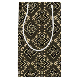 Gold n Brown Geometric Pattern / Indian Print  Small Gift Bag