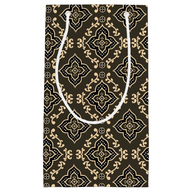 Gold n Brown Geometric Pattern / Indian Print  Small Gift Bag (Front)