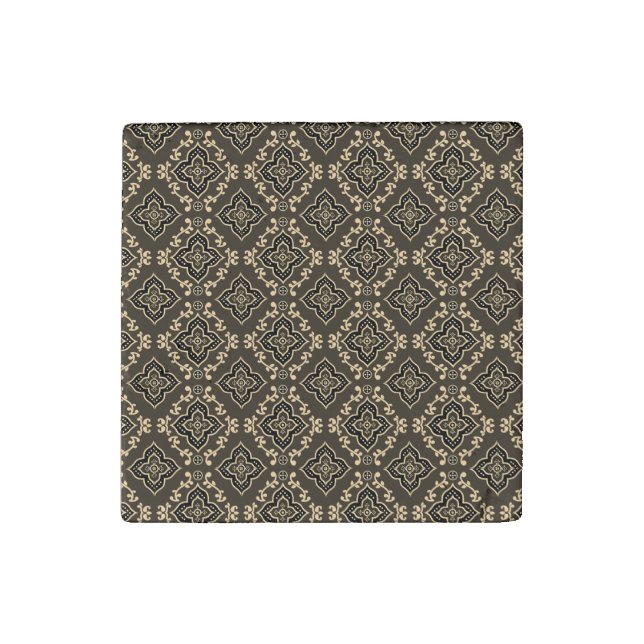 Gold n Brown Geometric Pattern / Indian Print  Stone Magnet (Front)
