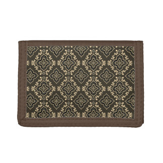 Gold n Brown Geometric Pattern / Indian Print Trifold Wallet