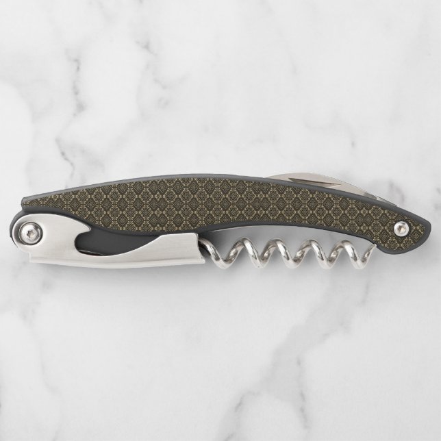 Gold n Brown Geometric Pattern / Indian Print  Waiter's Corkscrew (Front)