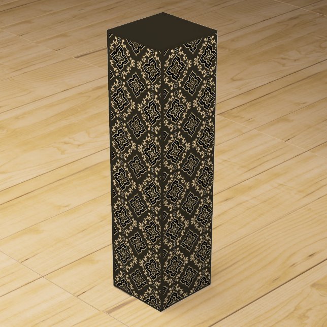 Gold n Brown Geometric Pattern / Indian Print  Wine Box (Front)