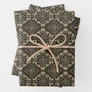 Gold n Brown Geometric Pattern / Indian Print Wrapping Paper Sheets