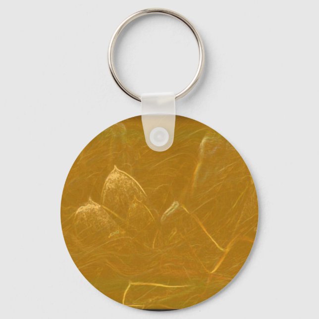 Gold n Copper Sheet :  Lotus Engraved Design Keychain (Front)