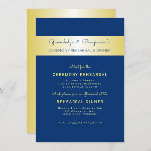 Gold n Navy Ceremony Rehearsal Dinner Invitation