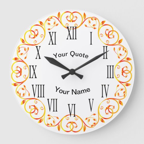 Gold n Red Vines with vertical Roman Numerals Large Clock