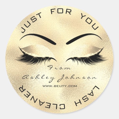 Gold Name Beauty Salon Glitter Glam Lash Cleaner Classic Round Sticker