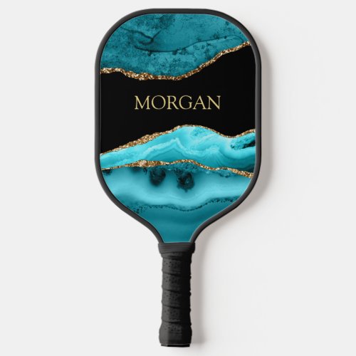 Gold Name Black Gold  Teal Agate Pickleball Paddle