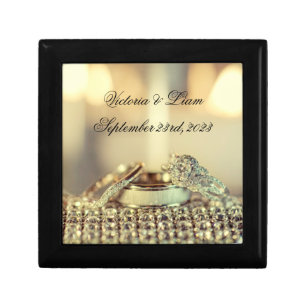 Gold Name Date Rings Keepsake Elegant Wedding  Gift Box