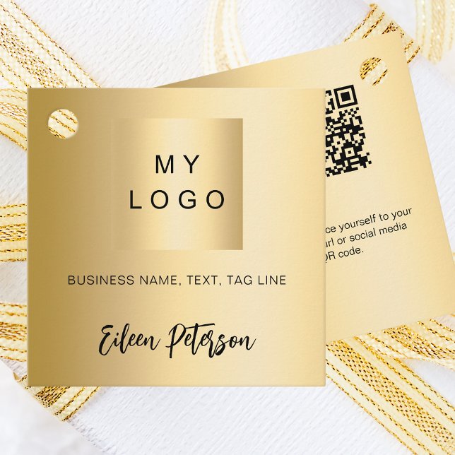 Gold name logo photo QR code hang tag (Creator Uploaded)