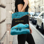 Gold Name on Black, Gold & Teal Agate Tote Bag<br><div class="desc">Personalize your name In gold on black,  gold and teal agate.</div>