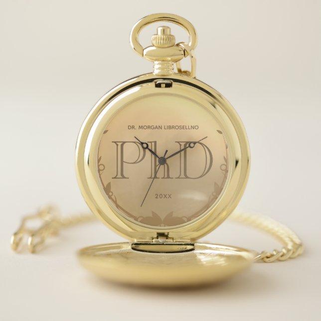 Gold Name PhD Graduation Pocket Watch (Inside)