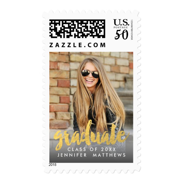 Gold Name Year Vertical Photo Graduation Postage