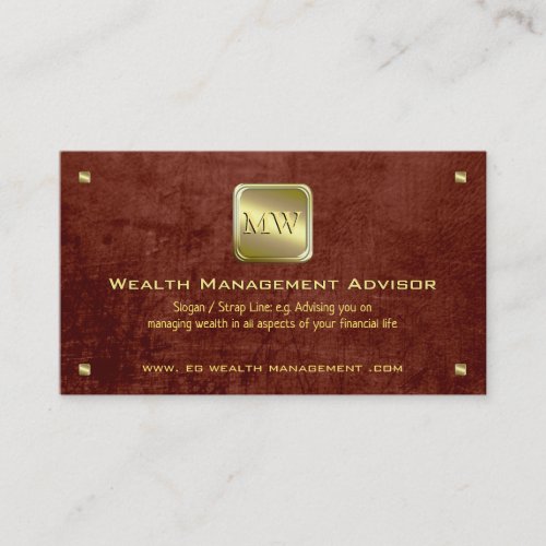 Gold nameplate on leather look Wealth Advisor Business Card