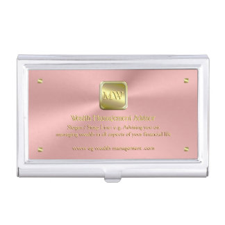 Gold nameplate on shiny pink, Wealth Advisor Business Card Case