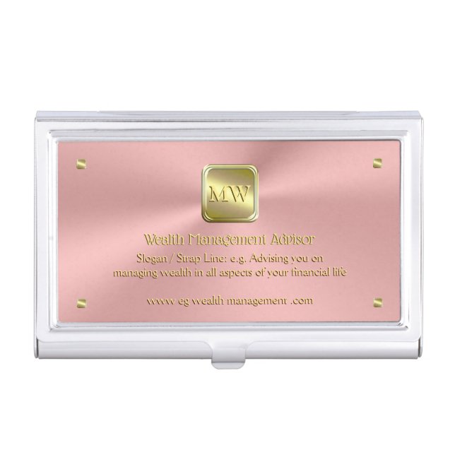 Gold nameplate on shiny pink, Wealth Advisor Business Card Case (Front)
