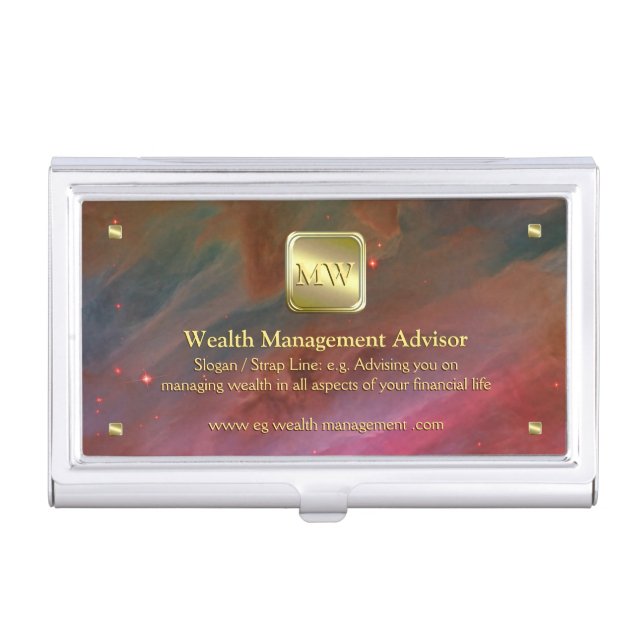 Gold nameplate on Space Nebula, Wealth Advisor Business Card Case (Front)