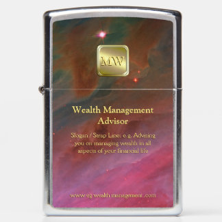 Gold nameplate on Space Nebula, Wealth Advisor Zippo Lighter