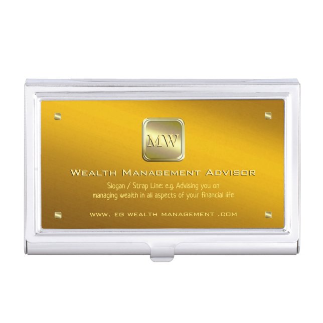 Gold nameplate, polished gold, Wealth Advisor Business Card Case (Front)