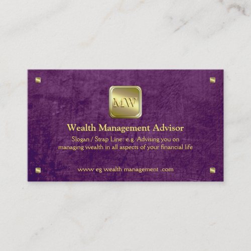 Gold nameplate purple leather_look Wealth Advisor Business Card
