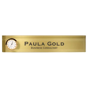Gold Nameplate With Clock by LovelyDesigns4U at Zazzle