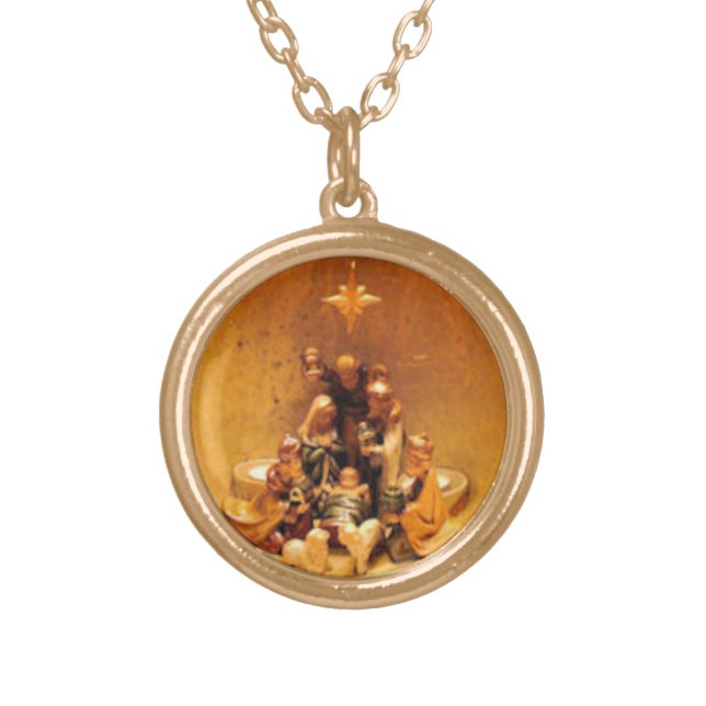 Gold Nativity Scene Necklace (Front)