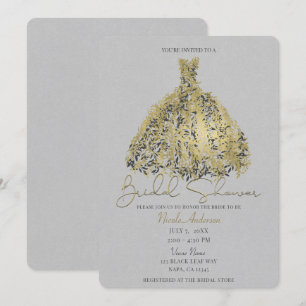 Gold & Natural Grey Botanical Dress Bridal Shower Invitation