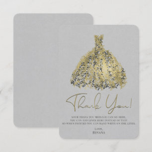 Gold Natural Grey Modern Botanical Dress Thank You Invitation