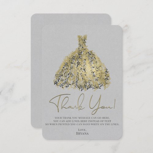 Gold Natural Grey Modern Botanical Dress Thank You Invitation