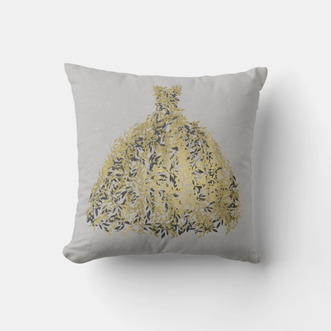 Gold Natural Grey Modern Botanical Dress Throw Pillow (Front)