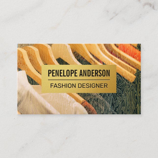 Gold Natural Wood Grains | Hanging Clothes Business Card (Front)