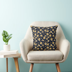 Gold Nature Flowers Pattern Throw Pillow