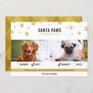 Gold Naughty or Nice Two Dog Christmas Photo Card