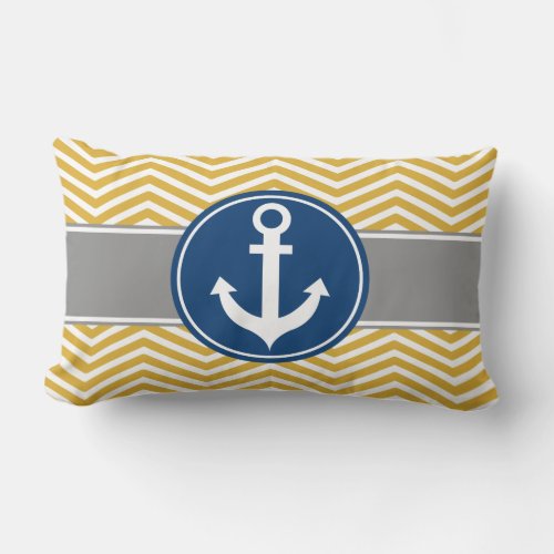 Gold Nautical Anchor Chevron Lumbar Pillow