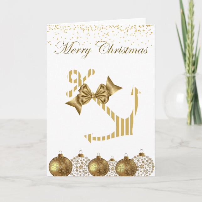 Gold Nautical Anchor Christmas Card (Front)