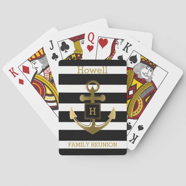 Gold Nautical Anchor Family Reunion Cruise Name Poker Cards (Back)
