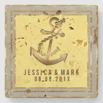 Gold Nautical Anchor Gold Frame Stone Coaster