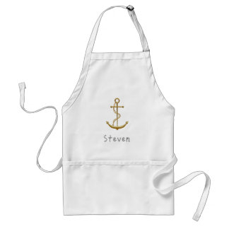 Gold nautical anchor on white custom name adult apron