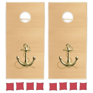 Gold Nautical Anchor Rustic Wood Cornhole Set