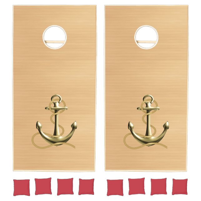 Gold Nautical Anchor Rustic Wood Cornhole Set (Set)