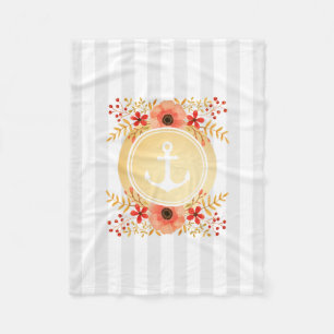 Gold Nautical Anchor Watercolor Floral Striped Fleece Blanket