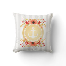 Gold Nautical Anchor Watercolor Floral Striped