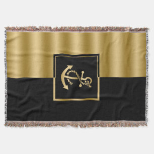 Gold Nautical Boat Anchor Modern Geometric Design Throw Blanket