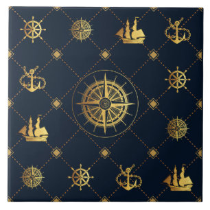 Gold Nautical Ceramic Tile