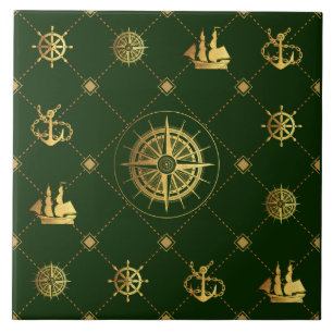 Gold Nautical Ceramic Tile