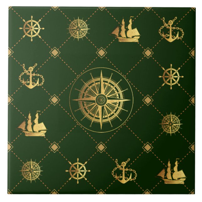 Gold Nautical Ceramic Tile (Front)