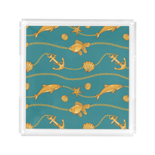 Gold Nautical Pattern Acrylic Tray