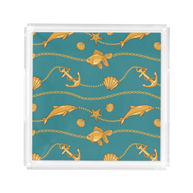 Gold Nautical Pattern Acrylic Tray (Front)
