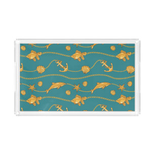 Gold Nautical Pattern Acrylic Tray