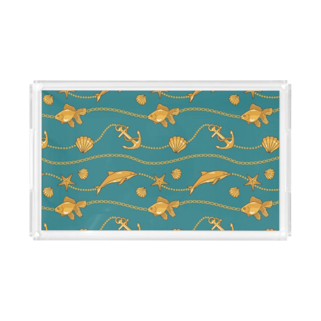 Gold Nautical Pattern Acrylic Tray (Front)